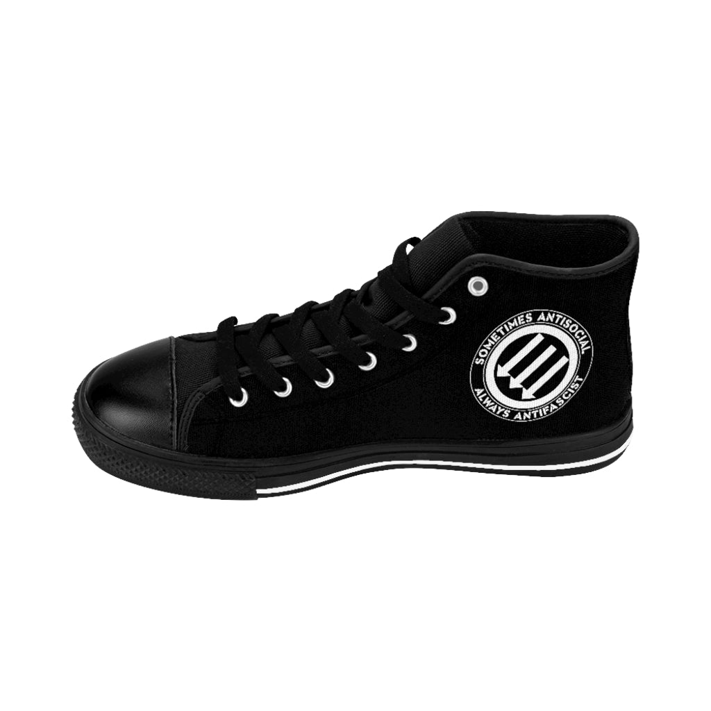 Stealworks "Sometimes Antisocial Always Antifascist B/W" Grrl's High-top Sneakers