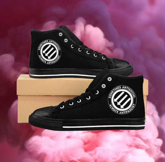 Stealworks "Sometimes Antisocial Always Antifascist B/W" Grrl's High-top Sneakers