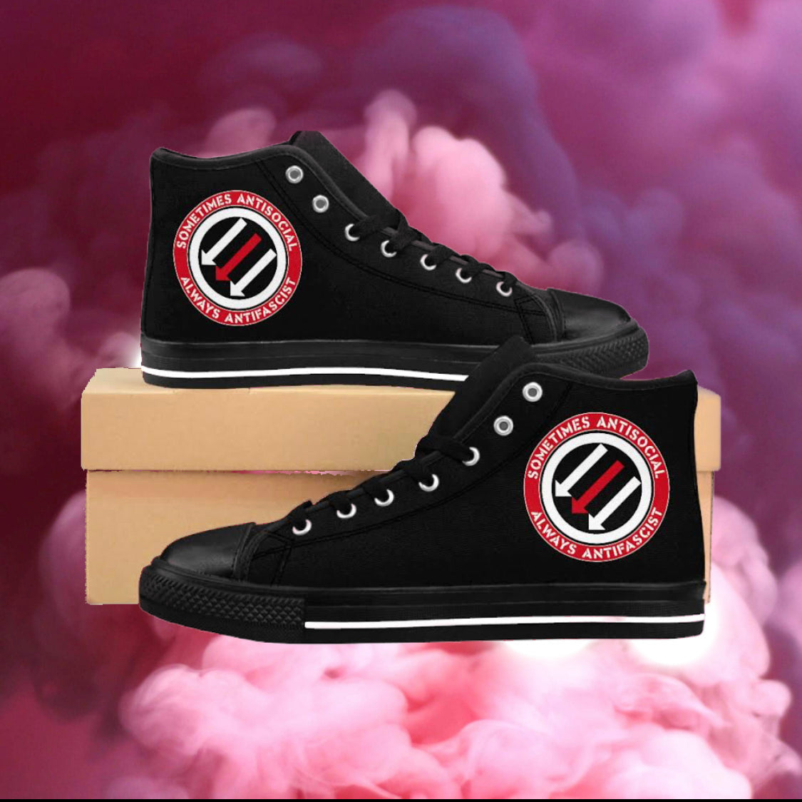 Stealworks "Sometimes Antisocial Always Antifascist" Grrl's High-top Sneakers