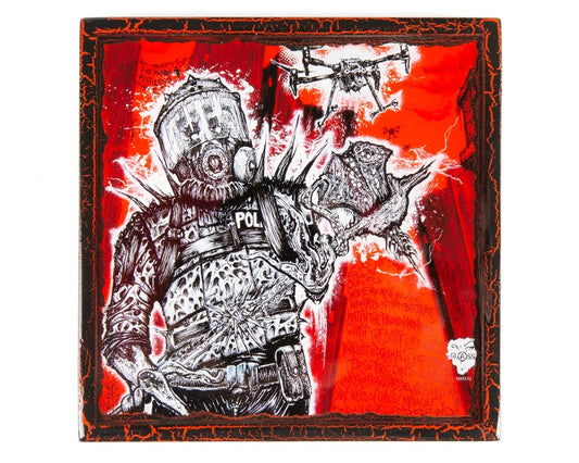 Dave Glass "End Human Pestilence" Antique Wood Plaque