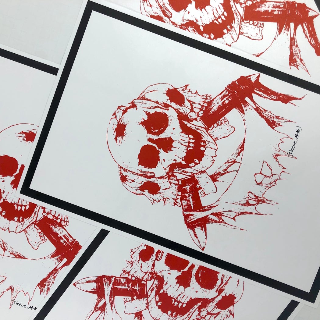 Martin H "Three Skulls" White & Red Poster