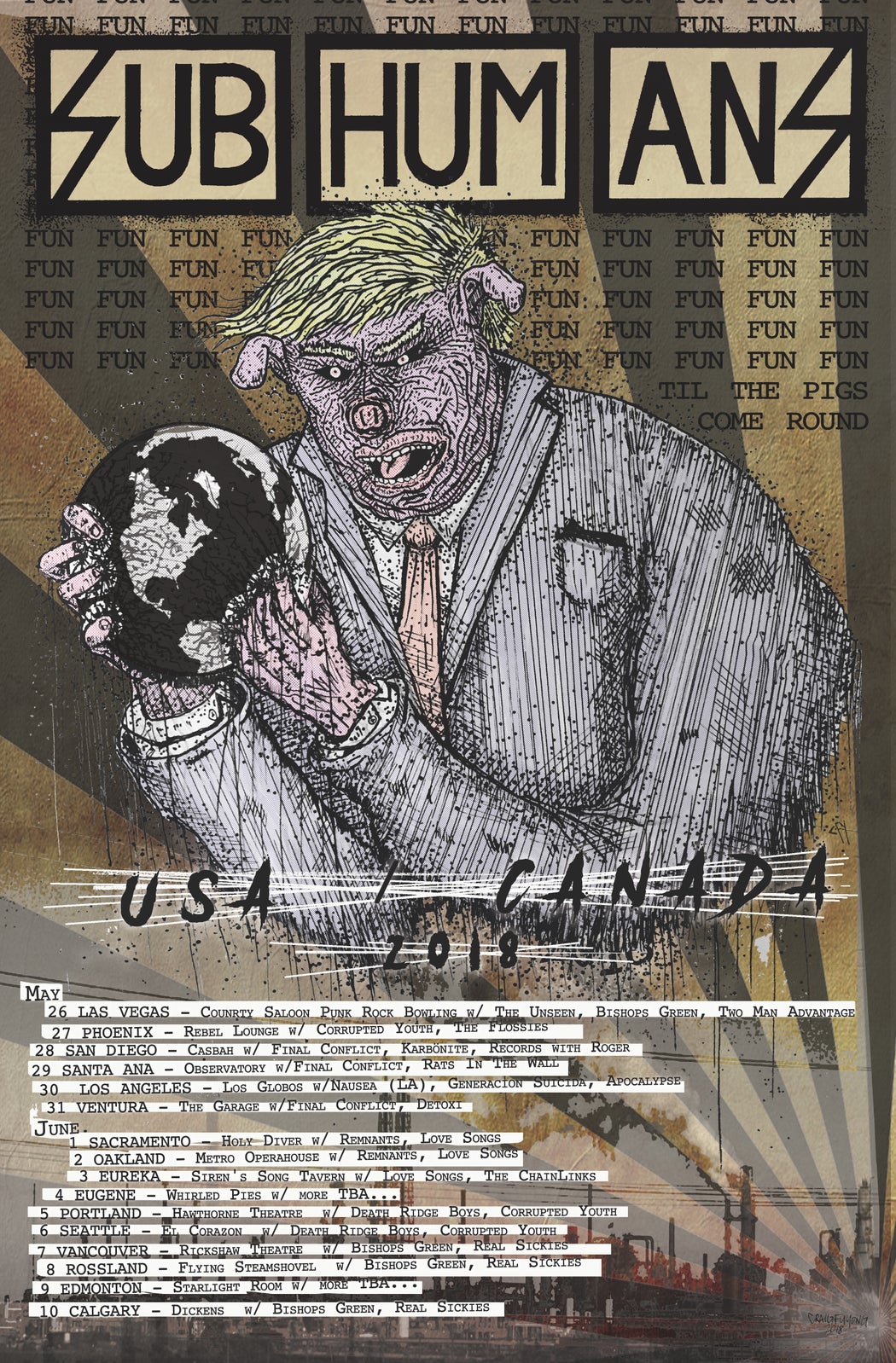 DNGRCT "Subhumans West Coast Tour 2018" Poster