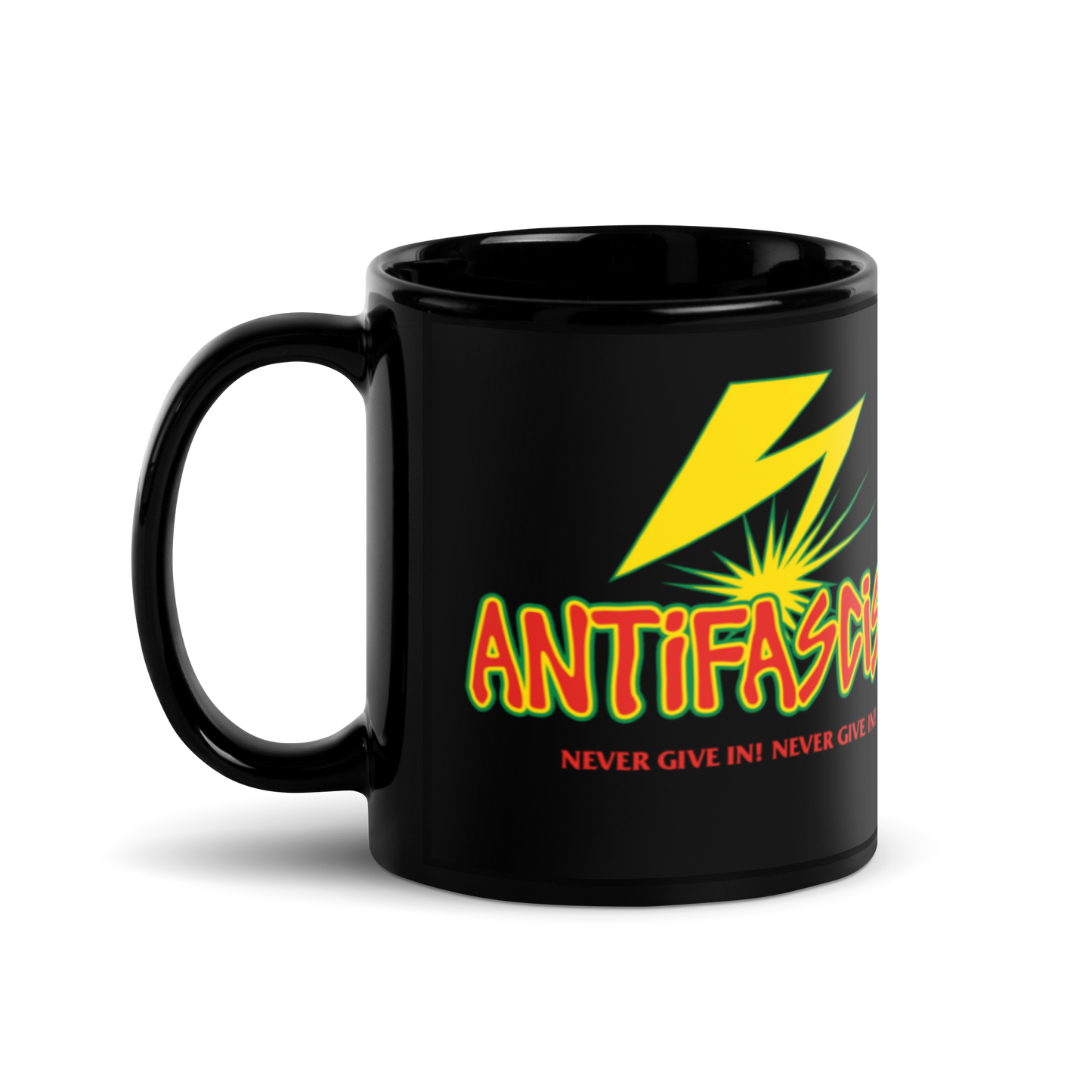 Stealworks "Never Give In" Black Gloss Mug