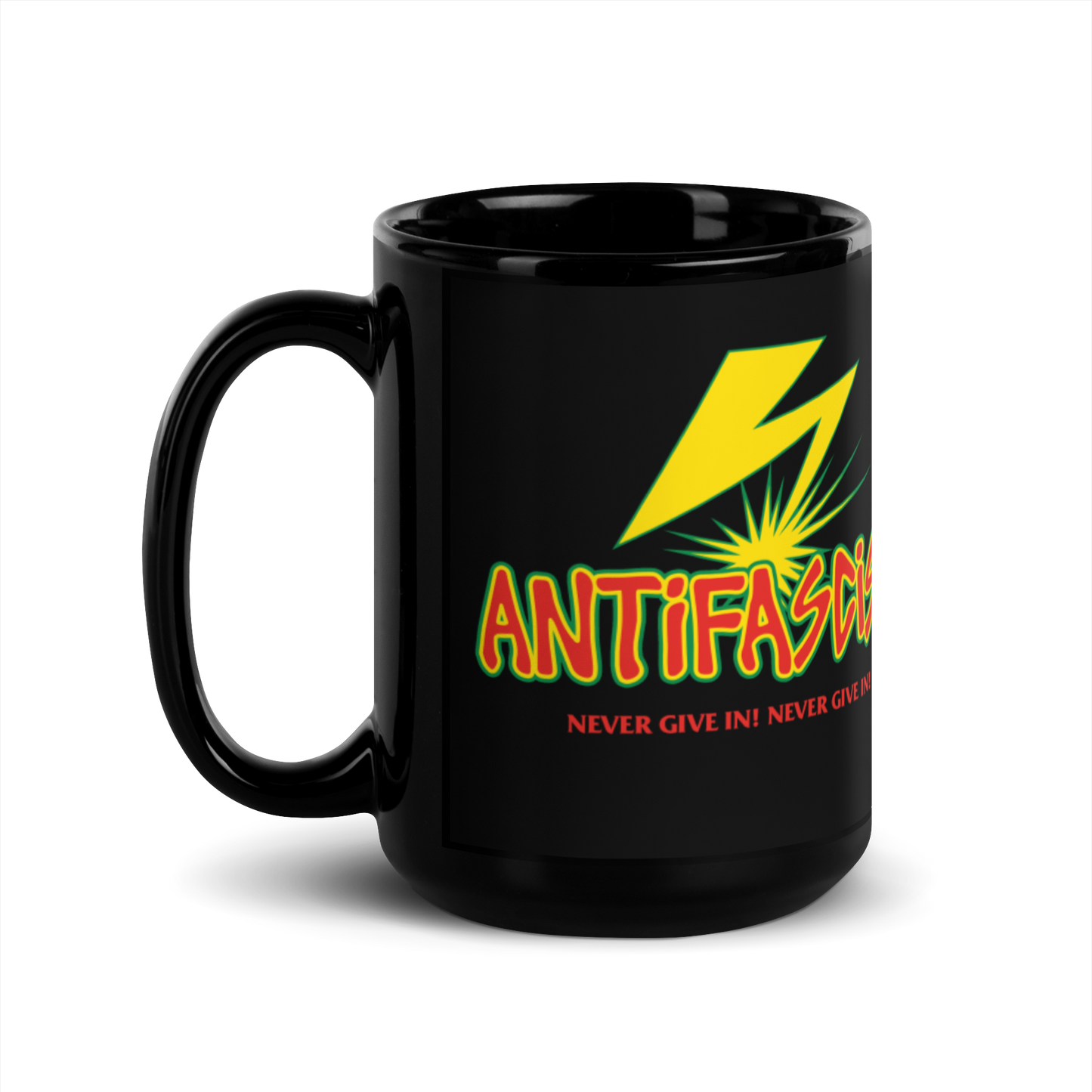 Stealworks "Never Give In" Black Gloss Mug