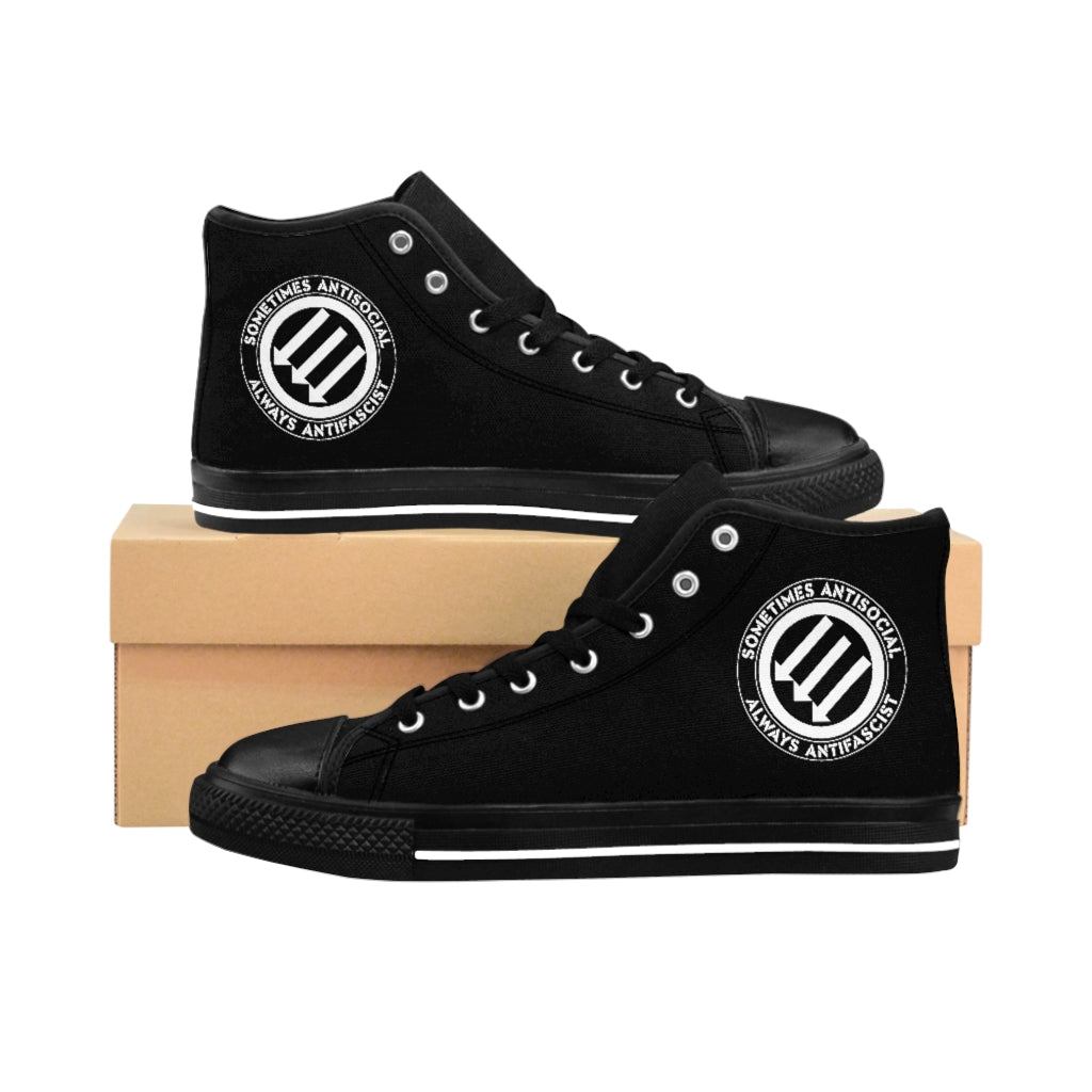 Stealworks "Sometimes Antisocial Always Antifascist B/W" Grrl's High-top Sneakers