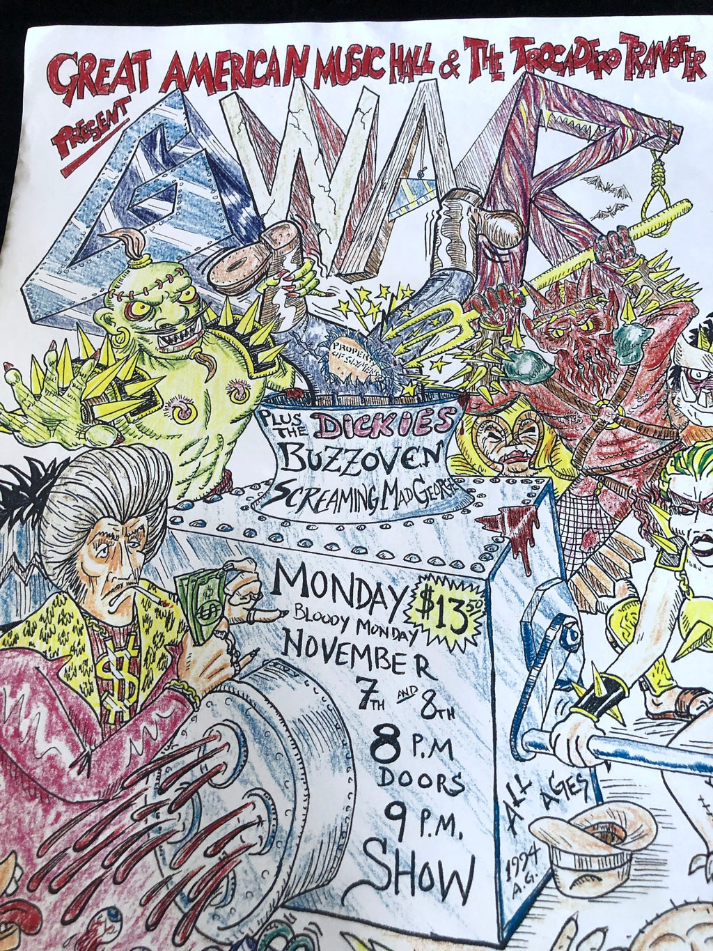 Winston Smith "GWAR, The Dickies Flyer" (1994) Original Drawing