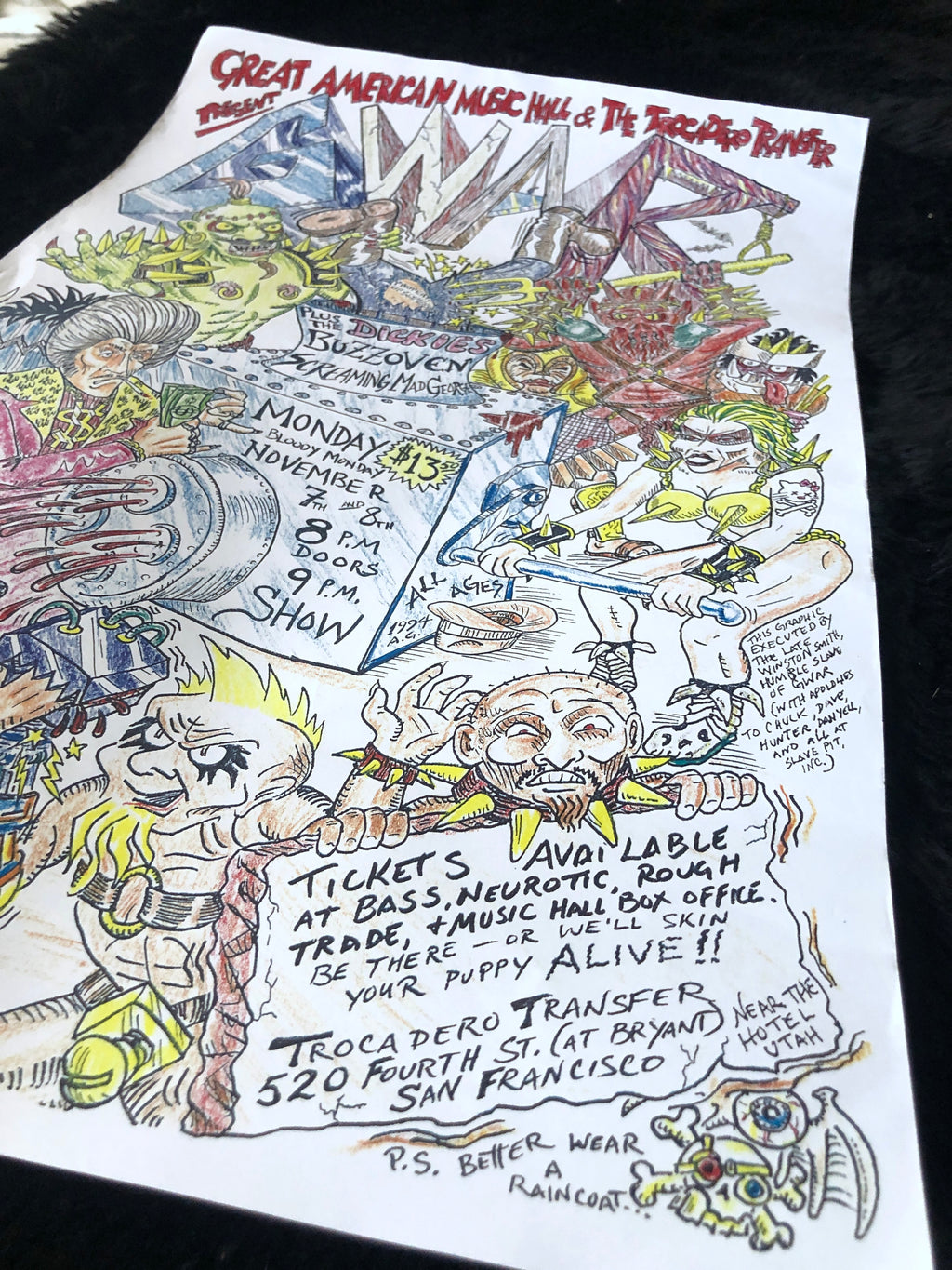 Winston Smith "GWAR, The Dickies Flyer" (1994) Original Drawing