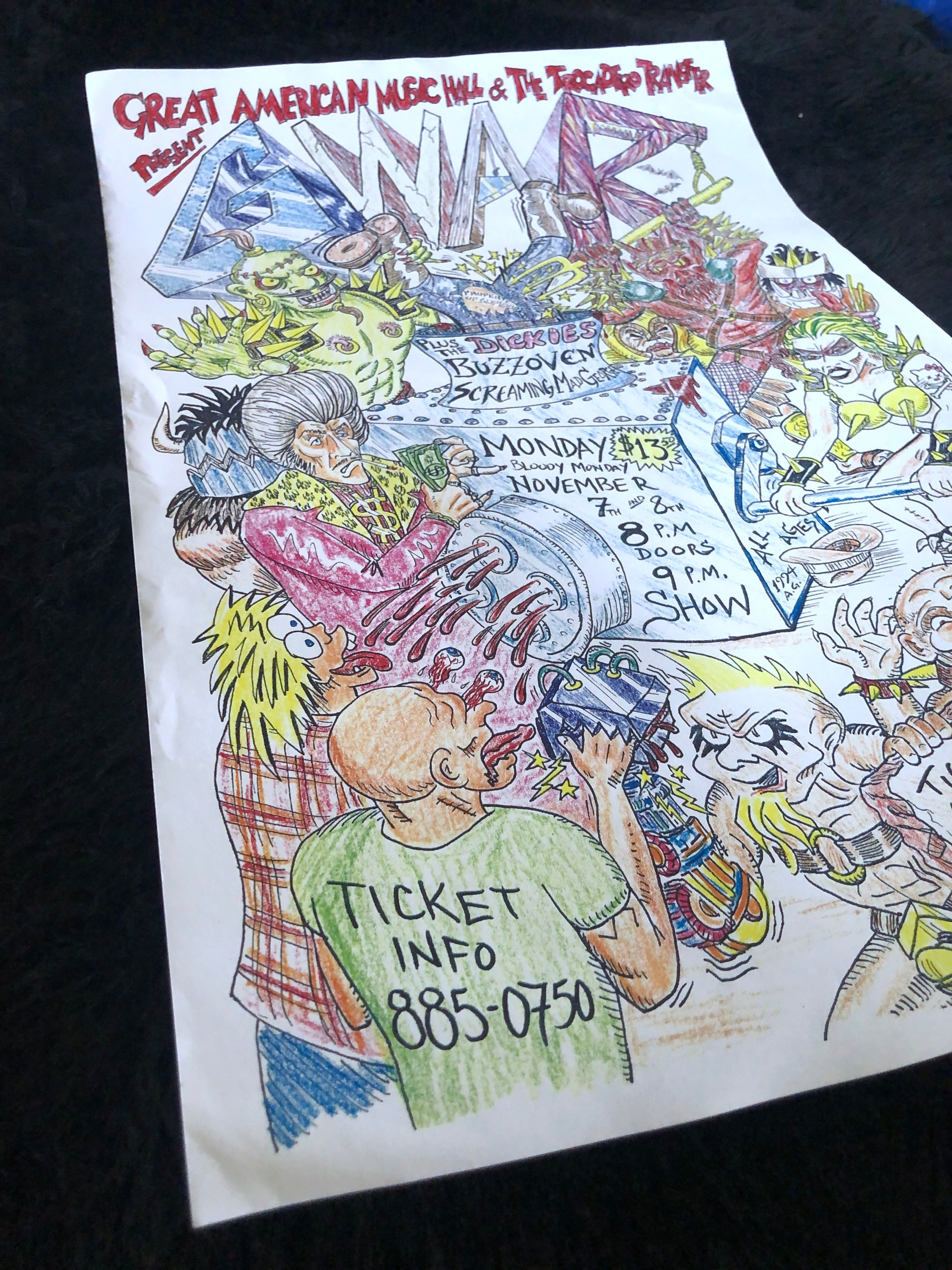 Winston Smith "GWAR, The Dickies Flyer" (1994) Original Drawing