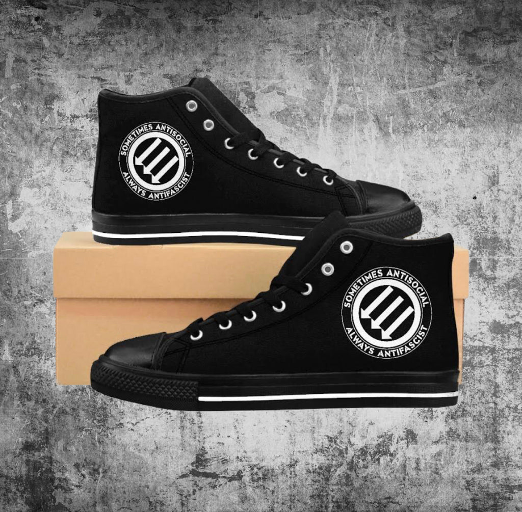 Stealworks "Sometimes Antisocial Always Antifascist B/W" Men's High-top Sneakers
