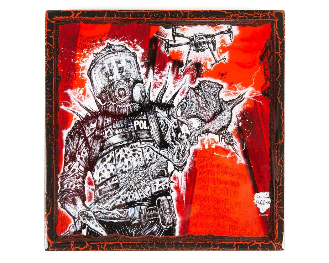 Dave Glass "End Human Pestilence" Antique Wood Plaque