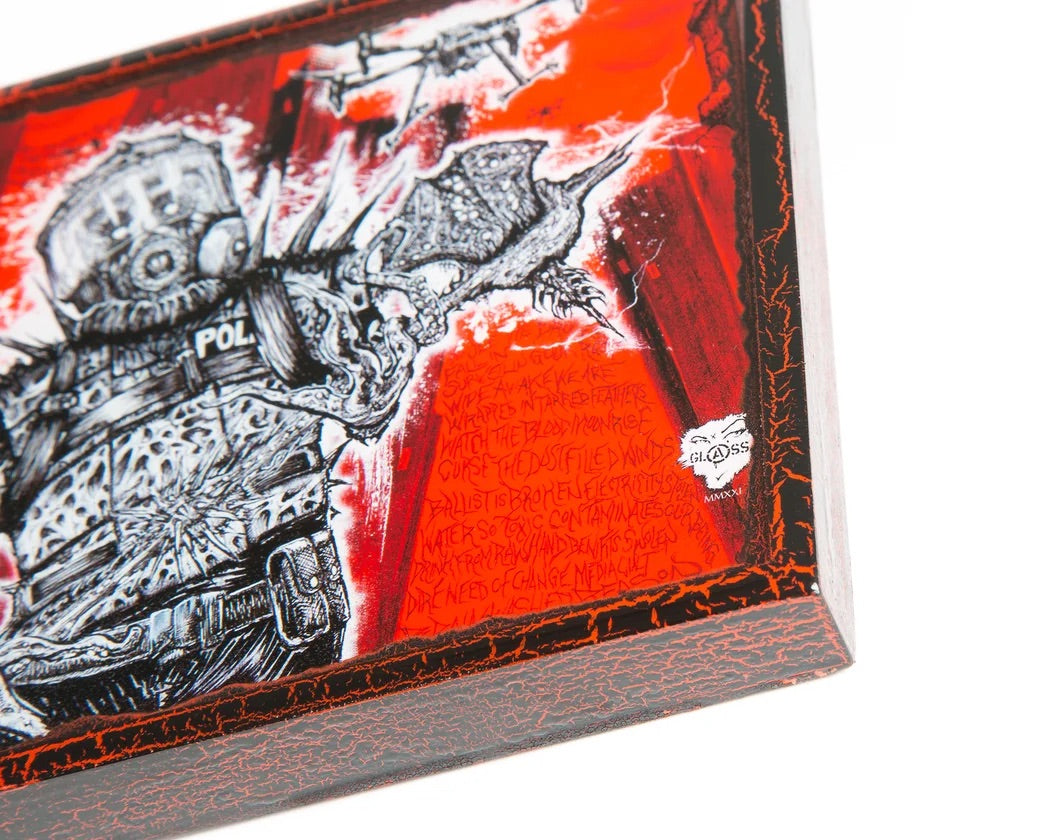 Dave Glass "End Human Pestilence" Antique Wood Plaque