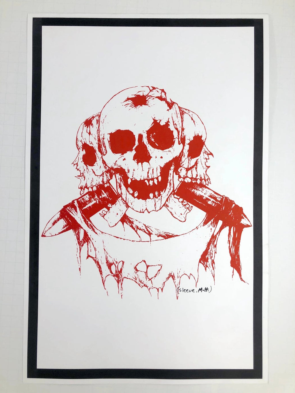 Martin H "Three Skulls" White & Red Poster