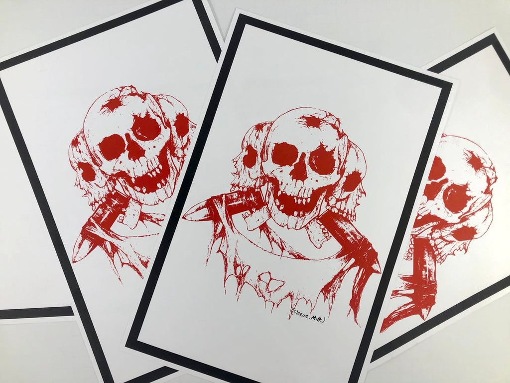 Martin H "Three Skulls" White & Red Poster