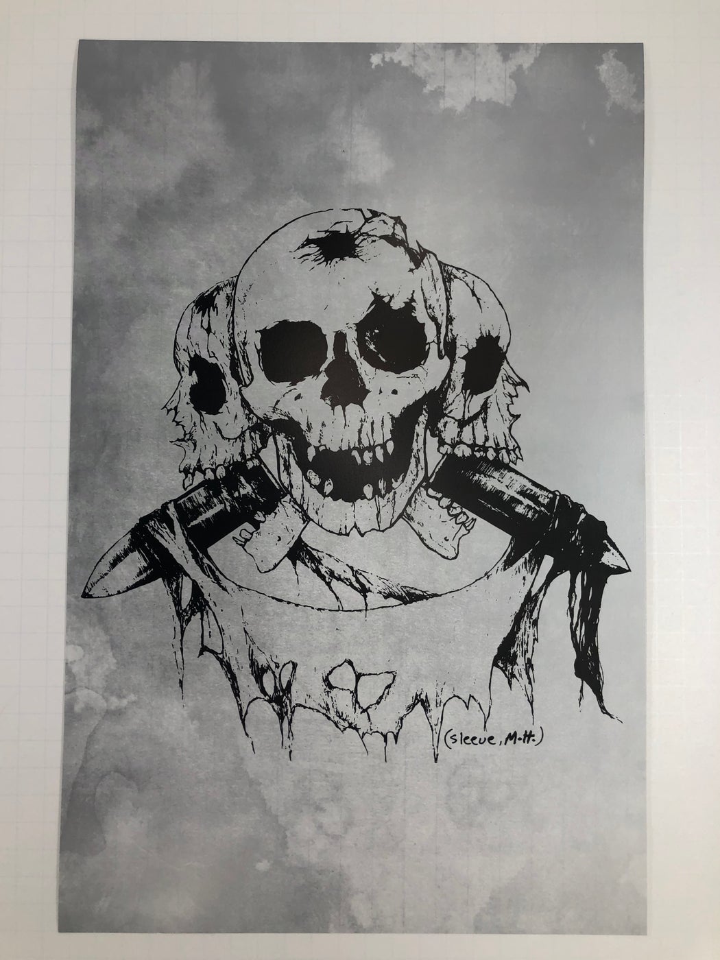 Martin H "Three Skulls" Metallic Silver Poster