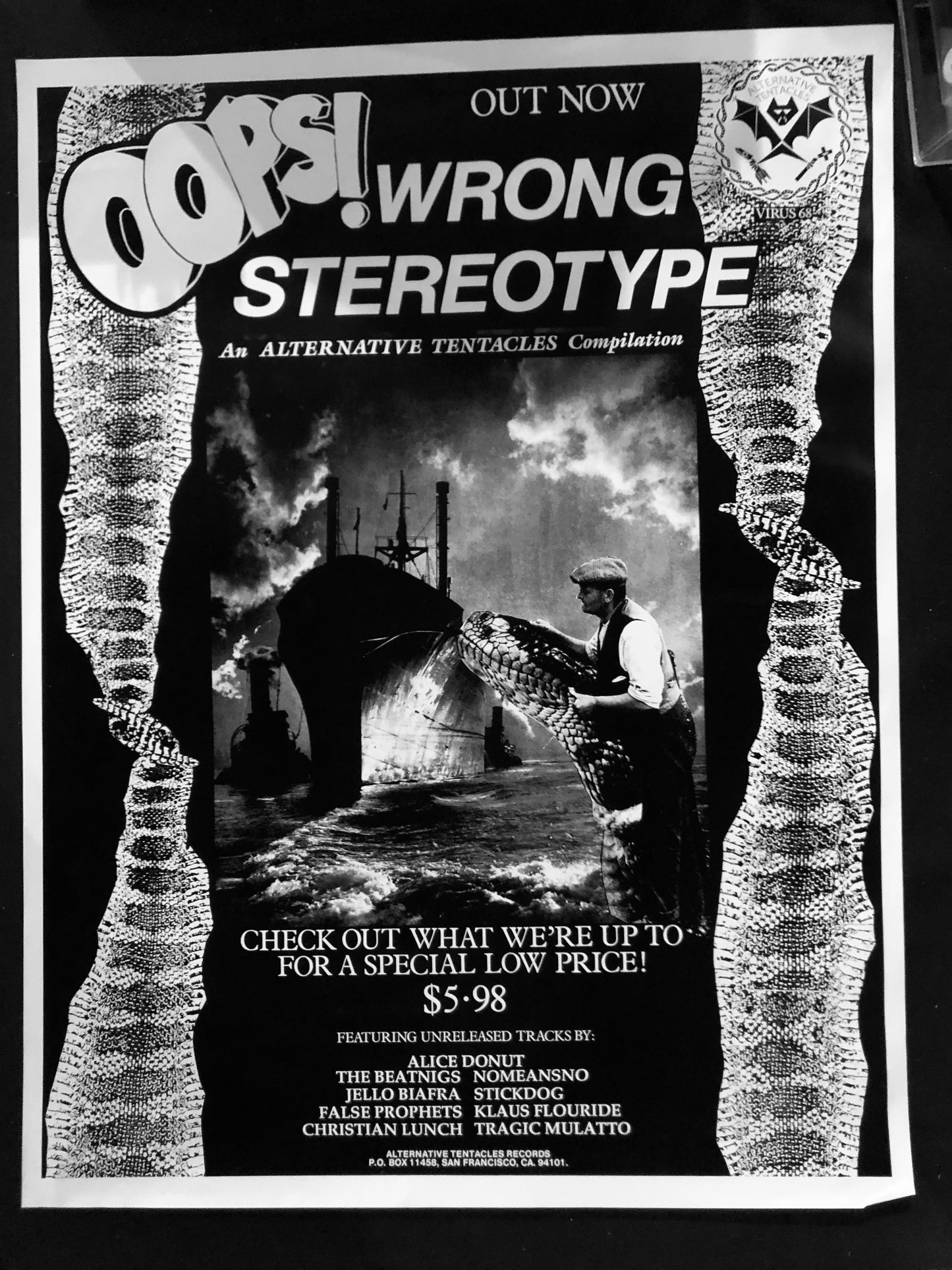 Alternative Tentacles "Oops Wrong Stereotypes Compilation" Vintage Poster (1988)