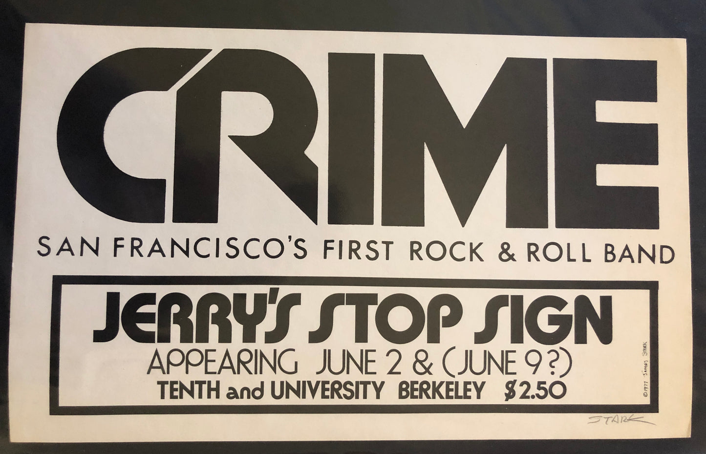 James Stark "Crime, Jerry's Stop Sign 1977" Poster