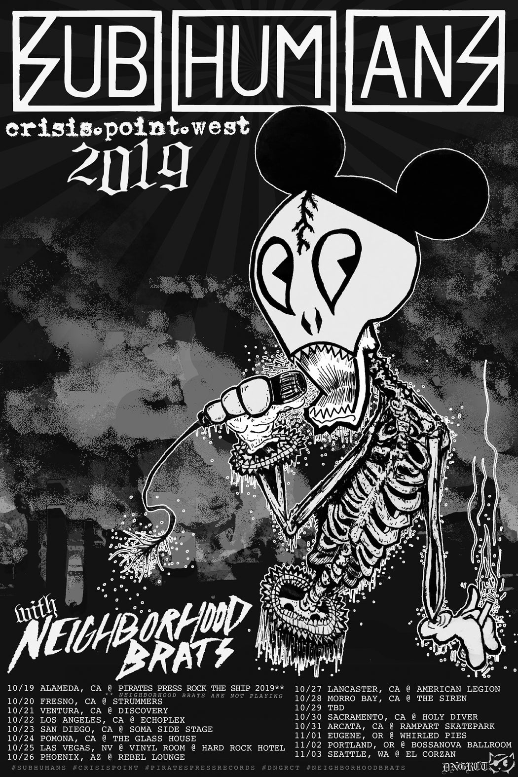 DNGRCT "Subhumans Crisis Point West Coast Tour 2019" Poster