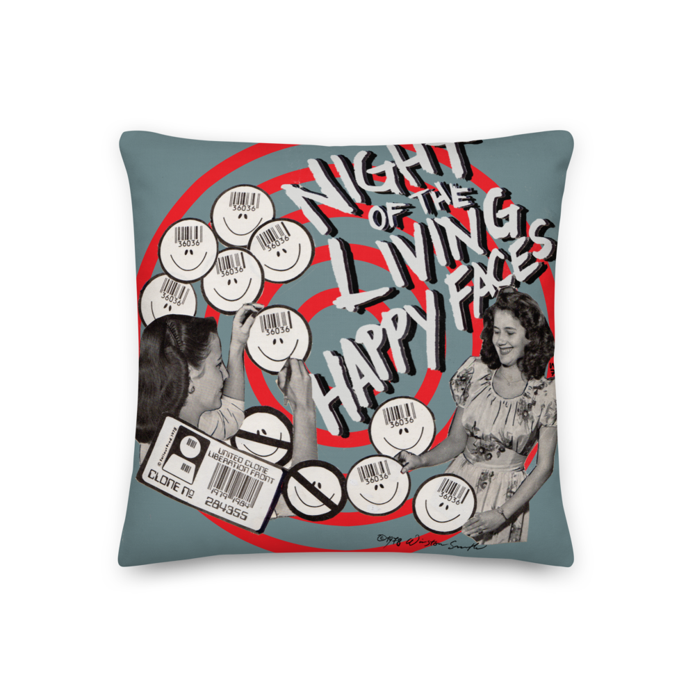 Winston Smith "Night Of The Living Happy Faces" Pillow