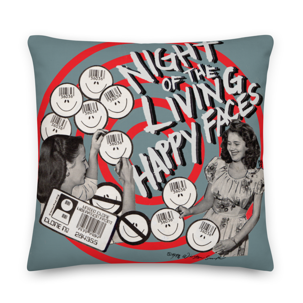 Winston Smith "Night Of The Living Happy Faces" Pillow