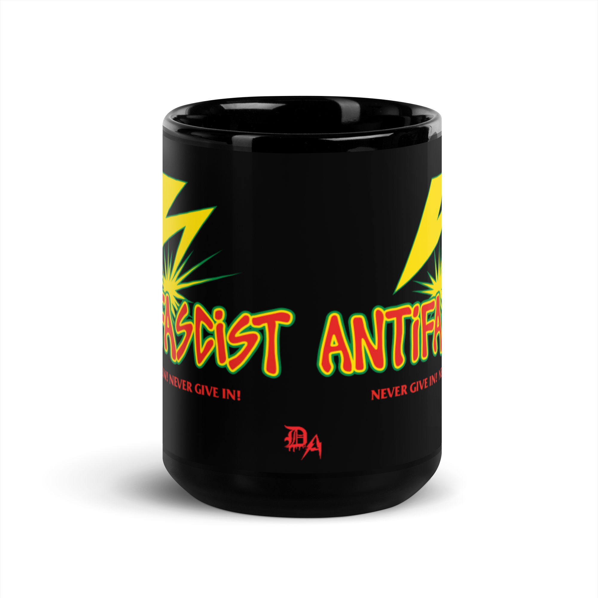 Stealworks "Never Give In" Black Gloss Mug