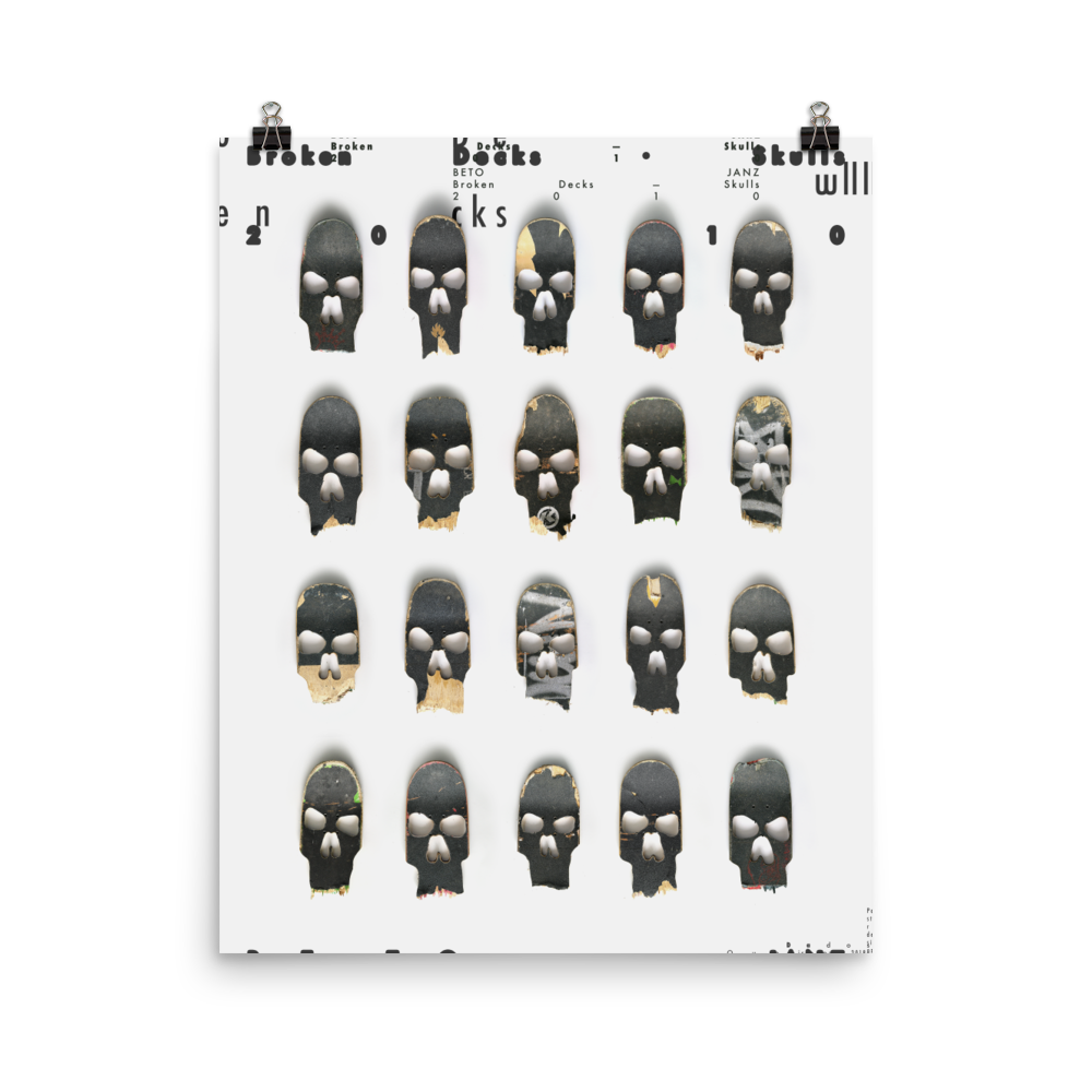 Beto Janz "Broken Deck Skulls" Black Poster