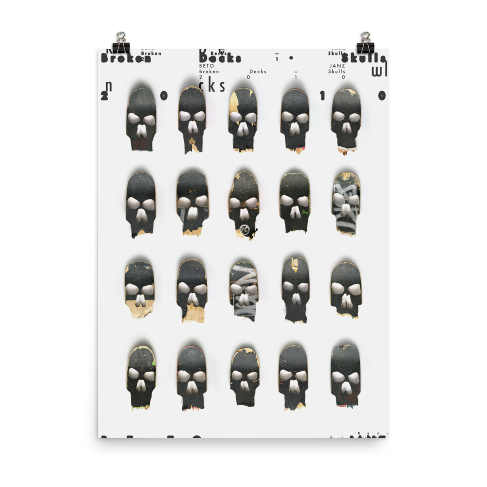 Beto Janz "Broken Deck Skulls" Black Poster