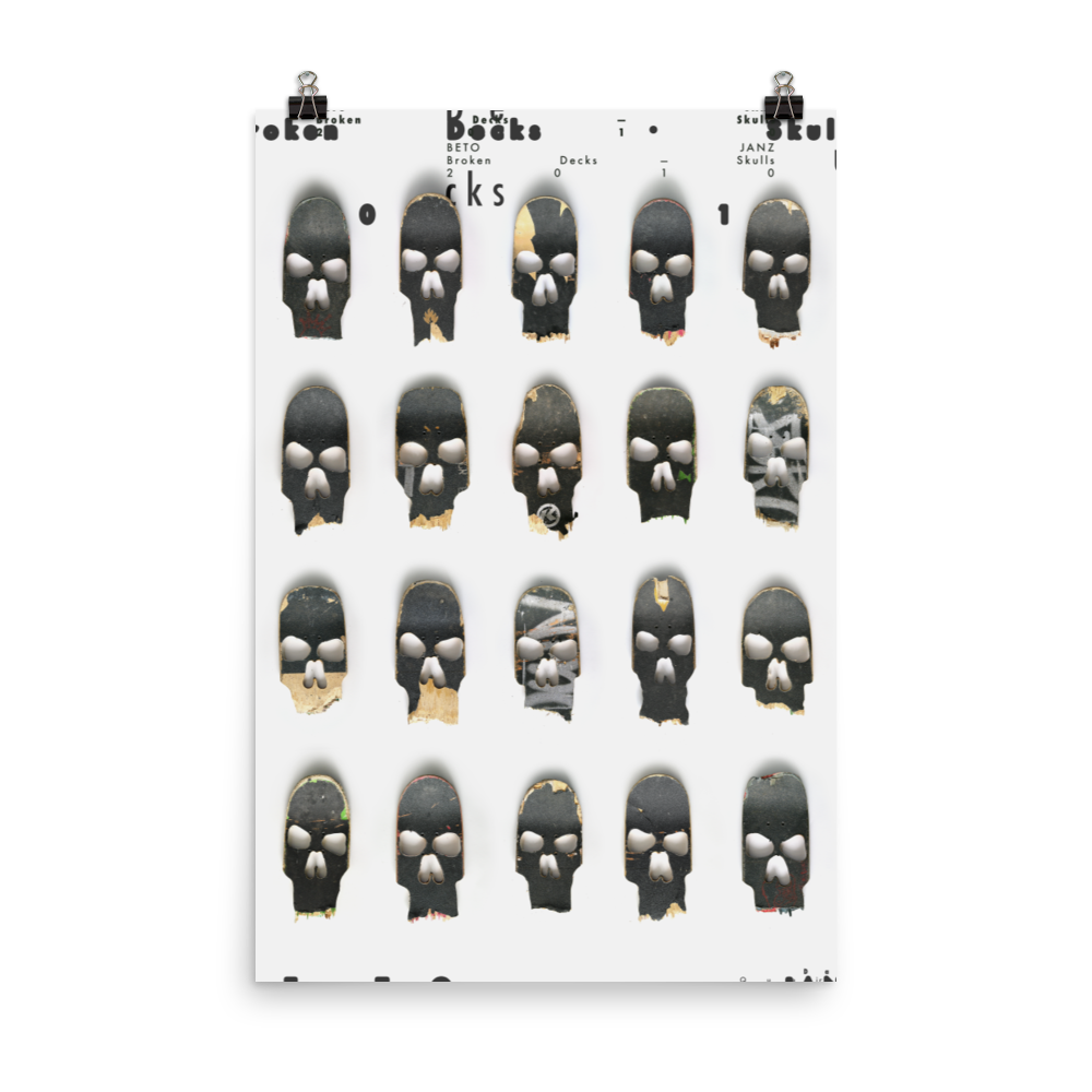 Beto Janz "Broken Deck Skulls" Black Poster